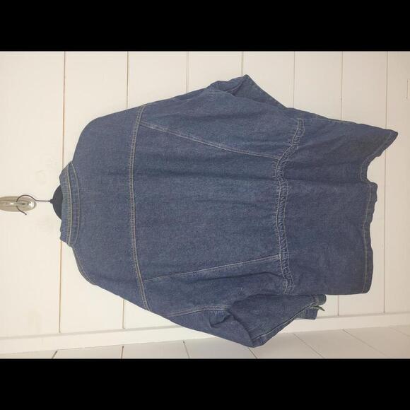 VINTAGE 90s Hip Hop Michael Sloane large long denim jacket with tied accents - Picture 2 of 4